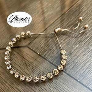 Premier Designs “At Last” Silver-tone Rhinestone Adjustable Bracelet Bolo Tennis